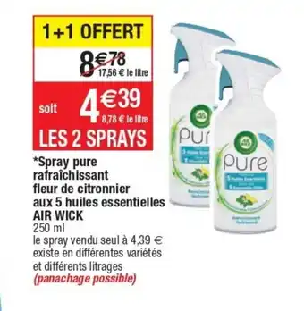 Cora x Carrefour Spray Pure Rafraichissant Fleur De Citronnier Aux 5 Huiles Essentielles Air Wick offre