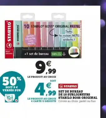 Super U Set De Bureau De 10 Surligneurs Stabilo Boss Original offre