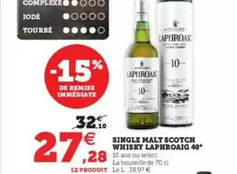 Super U Single Malt Scotch Whisky Laphroaig 40° offre