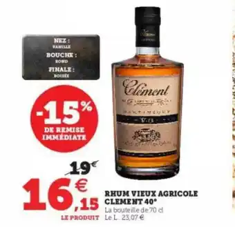 Super U Rhum Vieux Agricole Clément 40° offre