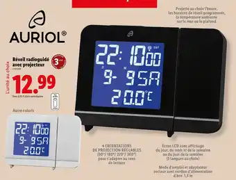 Lidl AURIOL® Réveil radioguidé avec projecteur offre