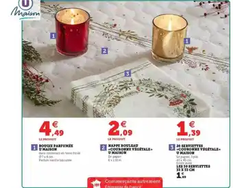 Super U Bougie Parfumée U Maison, Nappe Rouleau offre