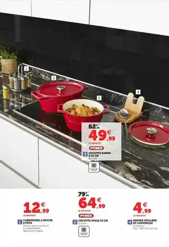 Super U Cocotte Ronde ø24 Cm, Carroussel à épices 8 Pots, Cocotte Ovale 33 Cm, Repose Cuillère Et Couvercle offre