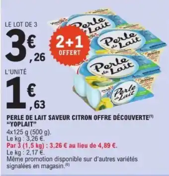 E.Leclerc "YOPLAIT" Perle de lait saveur citron offre découverte offre