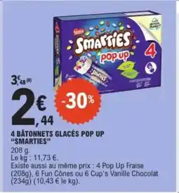 E.Leclerc "SMARTIES" 4 bâtonnets glacés pop up offre