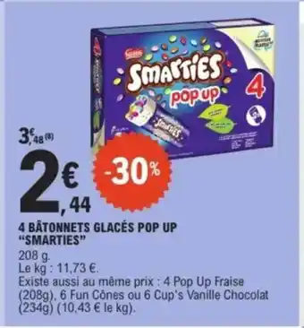 E.Leclerc "SMARTIES" 4 bâtonnets glacés pop up offre