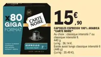 E.Leclerc "CARTE NOIRE" Capsules espresso 100% arabica offre