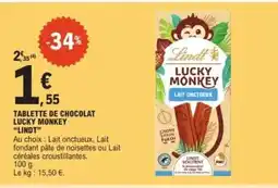 E.Leclerc "LINDT" Tablette de chocolat lucky monkey offre