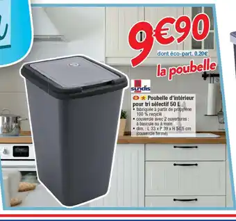 Cora x Carrefour Poubelle D'Intèrieur Pour Tri Sèlectif 50 L offre