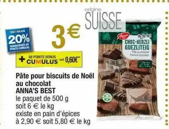Migros Pâte Pour Biscuits De Noël Au Chocolat Anna's Best offre