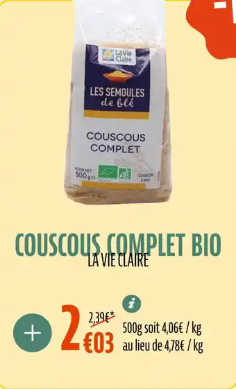 La Vie Claire Couscous complet bio offre