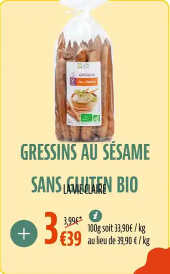 La Vie Claire Gressins au sésame sans gluten bio offre