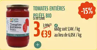 La Vie Claire Tomates entières pelées bio offre