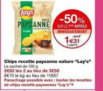 Monoprix Chips Recette Paysanne Nature offre