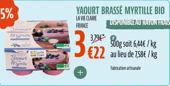 La Vie Claire Yaourt brassé myrtille bio offre