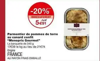 Monoprix Parmentier De Pommes De Terre Au Canard Confit offre