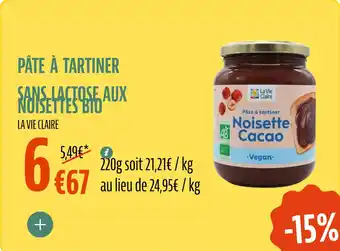 La Vie Claire Pâte à tartiner Sans lactose aux noisettes bio offre