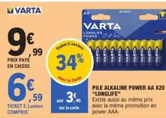 E.Leclerc VARTA Pile alkaline power aa x20 "longlife" offre