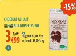 La Vie Claire Chocolat au lait vegan aux noisettes bio offre