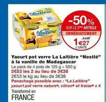Monoprix Yaourt Pot Verre La Laitière offre