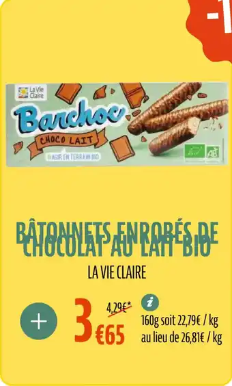 La Vie Claire Batonnets enrobes de chocolat au lait bio offre