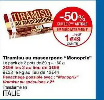 Monoprix Tiramisu Au Mascarpone offre