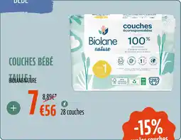 La Vie Claire Couches bébé taille 1 biolane nature offre