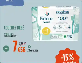 La Vie Claire Couches bébé taille 1 biolane nature offre