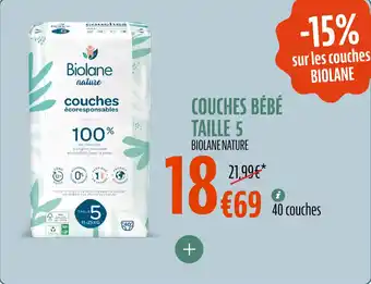 La Vie Claire Couches bébé taille 5 biolane nature offre