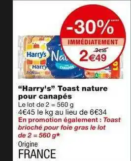Monoprix Offre &quot;harry's&quot; Toast Nature Pour Canapés chez Monoprix offre