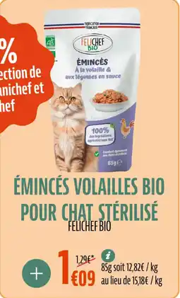 La Vie Claire Émincés volailles bio pour chat stérilisé felichef bio offre