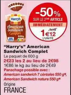 Monoprix Offre &quot;harry's&quot; Marerican Sandwich Complet chez Monoprix offre
