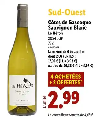 Lidl Côtes de Gascogne Sauvignon Blanc offre