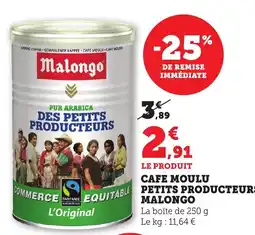 Bi1 Cafe moulu petits producteurs malongo offre