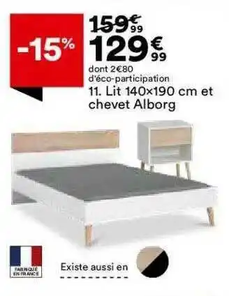 BUT Lit 140 X 190 Cm Et Chevet Alborg offre