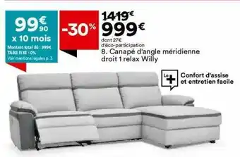 BUT Canapé D'angle Méridienne Droit 1 Relax Willy offre