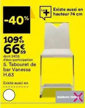 BUT Tabouret De Bar Vanessa H. 63 Modern Living offre
