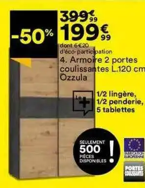 BUT Armoire 2 Portes Coulissantes L. 120 Cm Ozzula offre