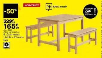BUT Coin Repas 1 Table + 2 Bancs Eva offre