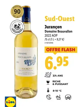 Lidl Jurançon Domaine Beauvallon 2022 AOP offre