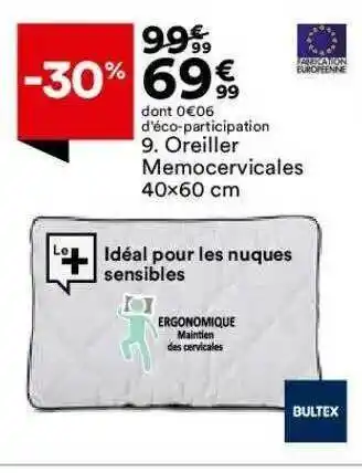 BUT Oreiller Memocervicales 40 X 60 Cm Bultex offre