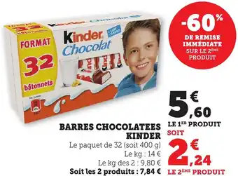 Bi1 Barres chocolatees kinder offre