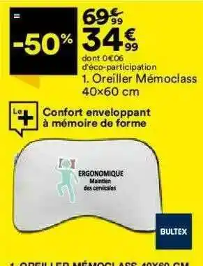 BUT Oreiller Mémoclass 40 X 60 Cm offre
