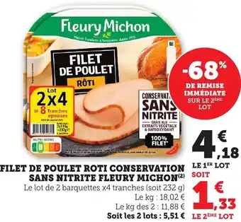 Bi1 Filet de poulet roti conservation sans nitrite fleury michon offre