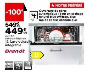 BUT Lave-vaisselle Intégrable Brandt offre