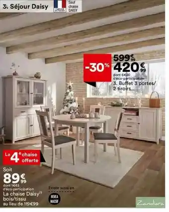 BUT Séjour Daisy : La Chaise Daisy Bois-tissu, Buffet 3 Portes-2 Tiroirs Zandiara offre