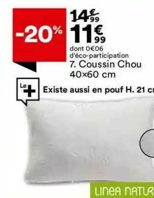 BUT Coussin Chou 40 X 60 Cm Linea Nature offre