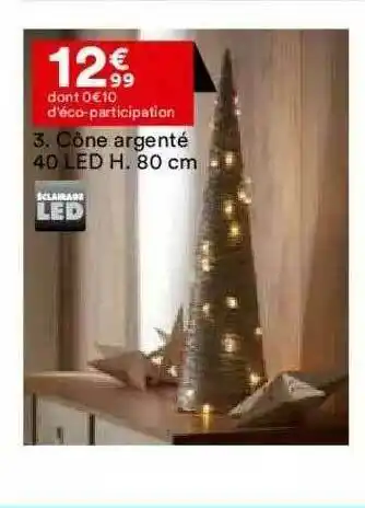 BUT Cône Argenté 40 Led H. 80 Cm offre