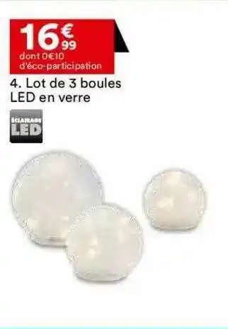 BUT Lot De 3 Boules Led En Verre offre