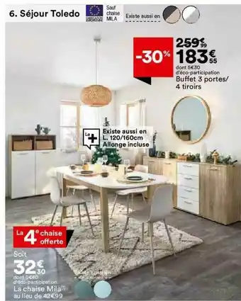 BUT Séjour Toledo : Buffet 3 Portes - 4 Tiroirs, La Chaise Mila offre